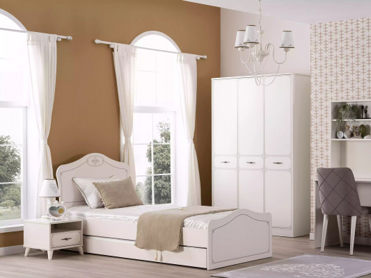 Garnitur Bett Jugendbett Funktionsbett Ausziehbares Set 5tlg Holz Weiß