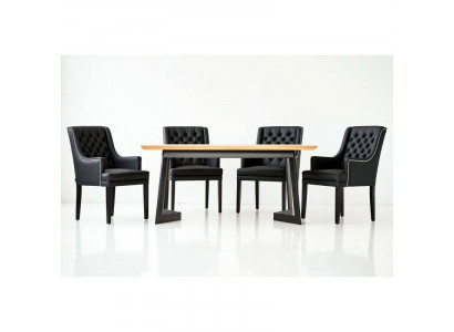Designer Esszimmer Tisch 4 Chesterfield Lehnstühle Sitz Gruppe Stühle