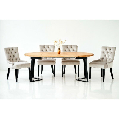 Design Esszimmer Tisch + 6 Chesterfield Lehnstühle Sitz Gruppe Stühle