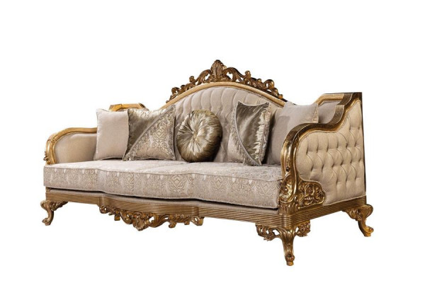 Dreisitziges klassisches barockes Rokoko-Polstersofa in Goldholzqualität