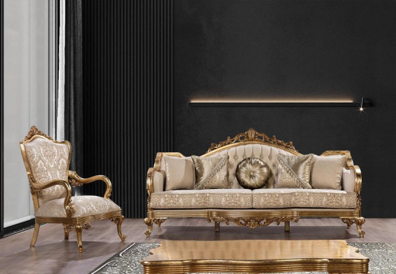 Dreisitziges klassisches barockes Rokoko-Polstersofa in Goldholzqualität