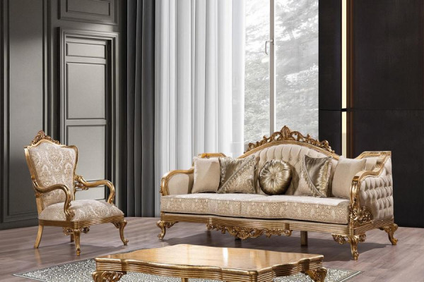 Dreisitziges klassisches barockes Rokoko-Polstersofa in Goldholzqualität