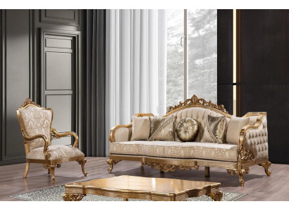 Goldene Couch Klassische Sofagarnitur Polster Möbel 3+1 Couchtisch Stoff