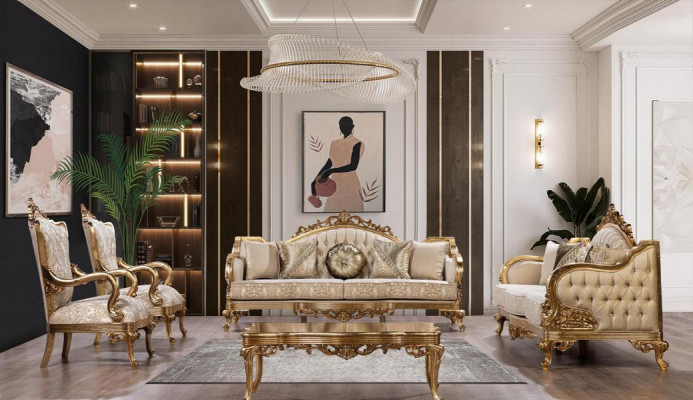 Barock Rokoko Gold Massivholz Couchtisch für das Wohnzimmer