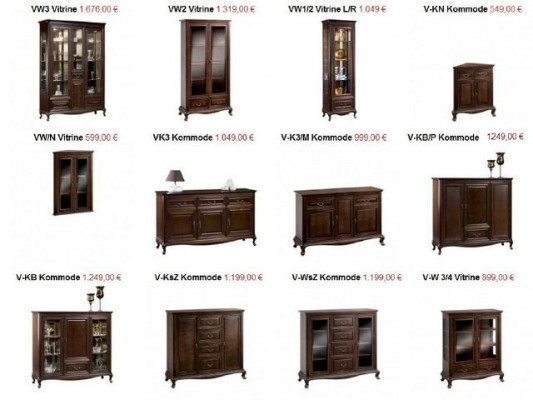 Klassische Vitrine Vitrinenschrank Schrank Echtholz Vitrinen V-W 3-4 Glasschrank