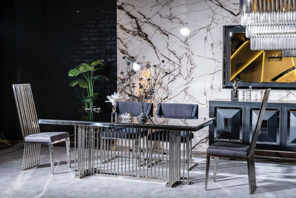 Esszimmer Stuhl Luxus Metall mit Textil Stühle Stil Modern Lehnstuhl