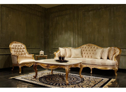 Beige Wohnzimmer Chesterfield Sofagarnitur Klassischer 3-Sitzer Sessel
