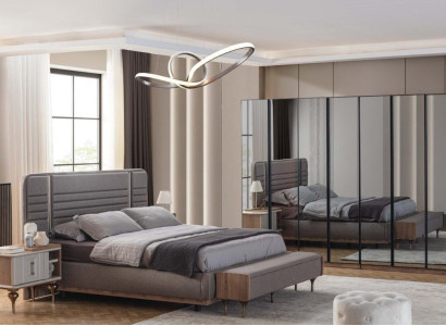 Moderne Schlafzimmer Möbel Garnitur Doppelbett Nachttische Glasschrank