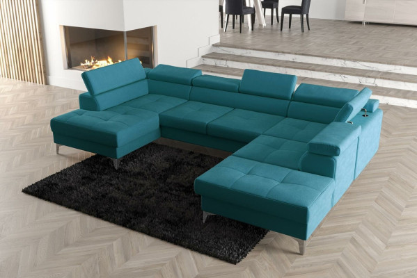 Modernes Design Polsterung Couch Wohnzimmer Ecksofa U-Form Leder Holz Neu