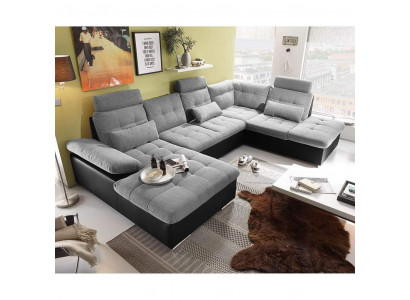 Ecksofa Stoff U-Form Bettfunktion Couch Design Polster Textil Leder Eck