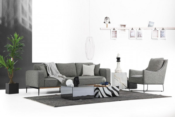 Sofagarnitur 221 Sitzer Sofa Modern Stoff Set Grau Gruppe Wohnzimmer