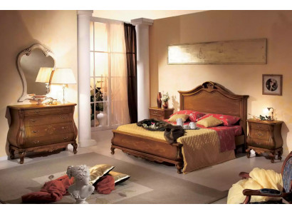 Braunes Schlafzimmer Set Bett 2x Nachttische Kommode Spiegel Klassisch