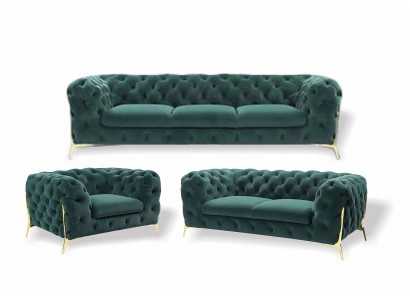 Chesterfield Couch Polster Sitz Garnitur 3+1+1 Sitzer Samt Designer Couchen Neu