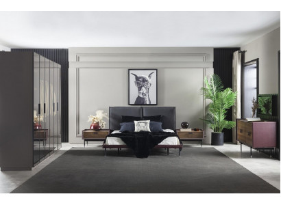 Loft Schlafzimmer Graues Bett Schrank Nachttische Kommode 5tlg. Set