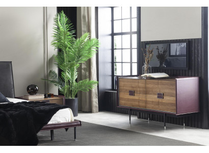 Lila Sideboard Kommode Schrank Holz Regal 141cm Leder Kommoden Möbel
