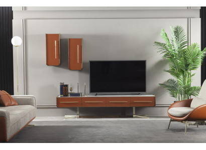 Orangene Wohnwand Edelstahl Wohnwände Wohnzimmer Möbel tv Media Wand