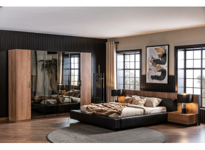 Schlafzimmer Set Bett Braun Kleiderschrank 2x Nachttisch Komplett 4tlg