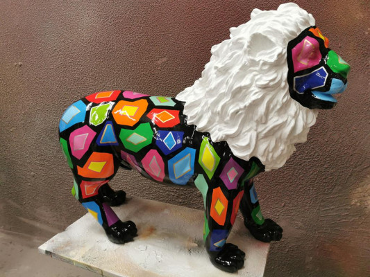 Bunte Figur Abstrakt Bemalte Statuen Garten Skulpturen Löwe Handarbeit Kunst neu