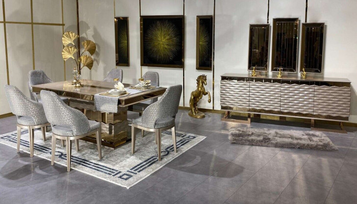 Luxuriöse Esszimmer Set Esstisch 6x Stühle Anrichte Sideboard Spiegel 11 tlg