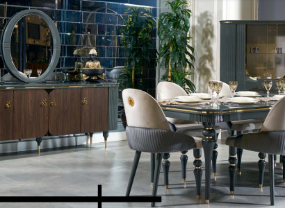 Esszimmer Set Garnitur Vitrine Tisch 6x Stuhl Kommode Spiegel Modern Neu 10tlg.