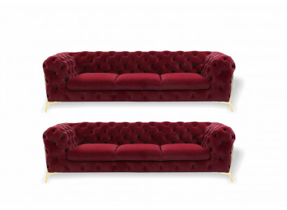 Chesterfield Sofa Samt Couch Polster Sitz 3+3 Sitz Garnitur Design Couchen Sofas