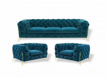 Chesterfield Designe Sofagarnitur 3+1+1 Sitz Sofa Couch Stoff Garnitur Polster Set