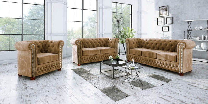 Chestgerfield Sofagarnitur Couch Polster Sitz Set 321 Sitzer Garnituren Couchen