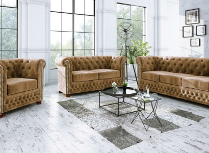 Chesterfield Textil Design Luxus Sofagarnitur Couch Sofa Polster 3+1 Sitzer Neu