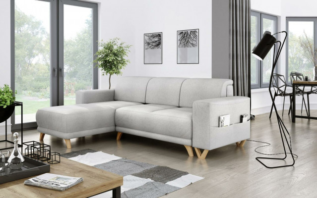 Design Ecksofa L-Form Sofa Couch Bettfunktion Schlafsofa Polster Textil
