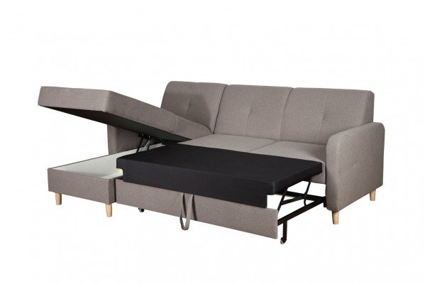 Ecksofa L-Form Sofa Couch Design Polster Modern Textil Bettfunktion Grau Stoff
