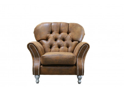 Design Sessel 1 Sitzer Braun Textil Luxus Club Lougne Sofa Fernseh Chesterfield