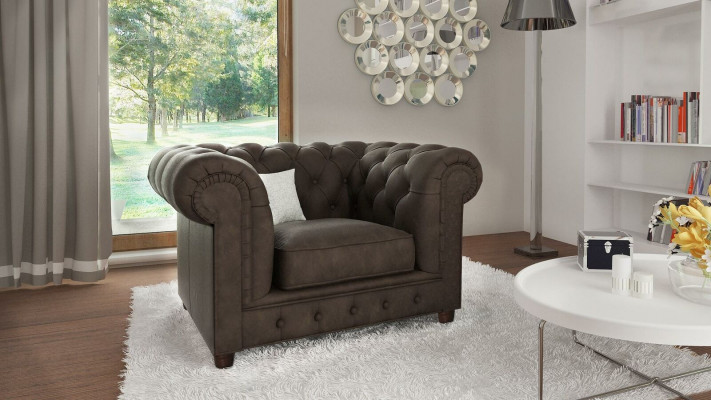 Sessel Fernseh Sitz Club Lounge Textil Leder Edler Design Chesterfield