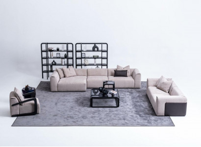 Sitzgruppe Taupe Wohnzimmer Wohnlandschaft Polstermöbel L-Form 3tlg