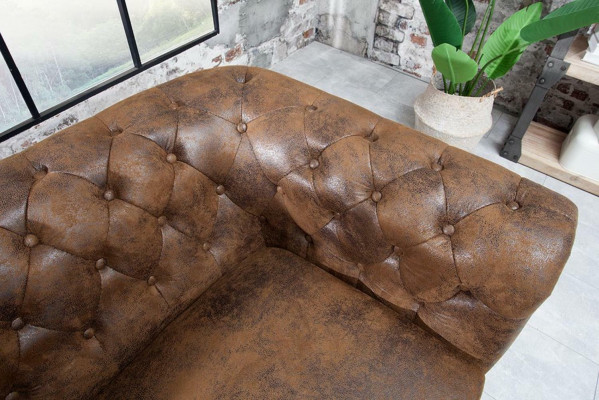 Chesterfield Textil Couch Polster 2 Sitzer Stoff Sofas Couchen Braune Zweisitzer