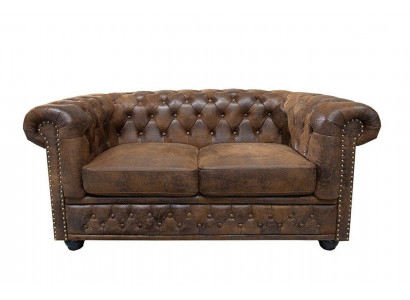 Chesterfield Textil Couch Polster 2 Sitzer Stoff Sofas Couchen Braune Zweisitzer