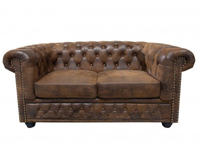 Chesterfield Textil Couch Polster 2 Sitzer Stoff Sofas Couchen Braune Zweisitzer