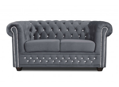 Chesterfield Textil Couch Polster 2Sitzer Sofas Couchen schwarze Zweisitzer Neu