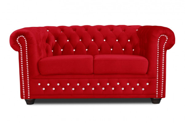 Chesterfield Textil Couch Polster 2Sitzer Stoff Sofas Couchen rote Zweisitzer
