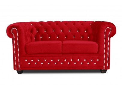 Chesterfield Textil Couch Polster 2Sitzer Stoff Sofas Couchen rote Zweisitzer