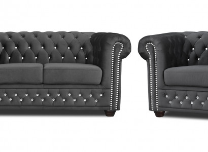Chesterfield Textil Couch Polster 2Sitzer Stoff Sofas Couchen Zweisitzer Schwarz