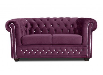 Chesterfield Textil Couch Polster 2Sitzer Stoff Sofas Couchen lila Zweisitzer