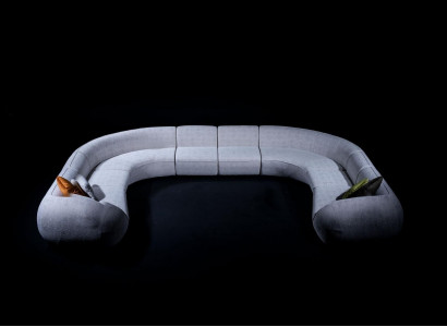 Villen Sofa Ecksofa L-Form Design Polstersofa Stil Textil Wohnlandschaft Grau