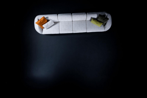 Graue Wohnlandschaft Sechssitzer Polster Textilsofa Ecklounge Modern