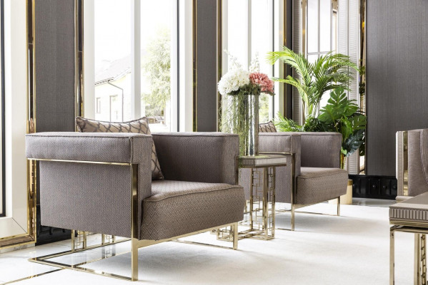 Wohnzimmer Set Grau 2x Sessel Schön Design Elegantes Beistelltisch Neu 3tlg.