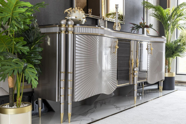 Esszimmer Set Grau Anrichte Schön Spiegel Luxus Design Elegantes Modern 2tlg.