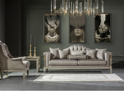 Wohnzimmer Set Grau Sofagarnitur Elegantes Sessel Modern Beistelltisch Neu 3tlg.