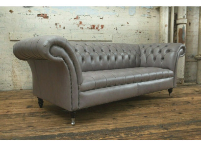 Grauer Chesterfield Dreisitzer Exklusive Wohnzimmer Couch