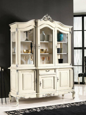 weiße Vitrine Italienische Luxus Möbel Vitrinen Anrichte Schrank Glas Schränke