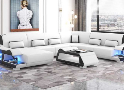 Großes Sofa Wohnlandschaft XXL U Form Ecksofa Ledersofa Weiß Sofas
