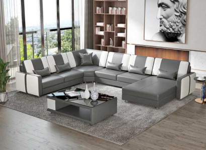 Große Wohnlandschaft Sofa Ecksofa U Form Grau Kunstleder XXL Modern